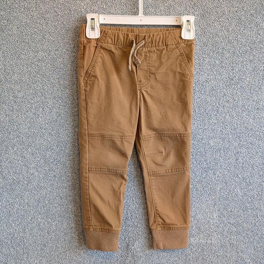 Cat & Jack Toddler Boy Size 3T Tan Khaki Stretchy Waist Cotton Joggers